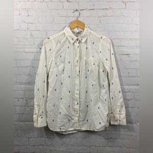 Old Navy The Classic Shirt White Cream Striped Blue Pineapples Size Small